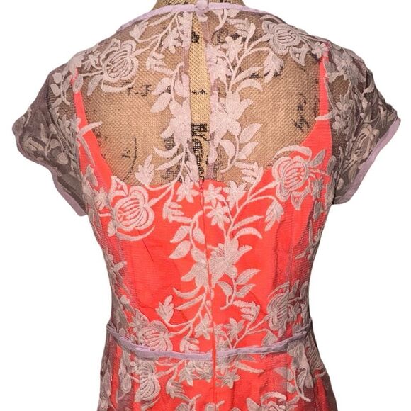 NWT Nanette Lepore Waldorf Girl Sheath Orange Crepe w/Lavender Lace Dress 10 - Picture 8 of 14